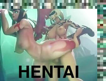 pasarica, lesbiana, hentai, 3d, tare