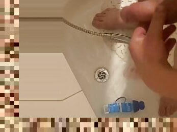 Solo in shower, polishing jerking off
