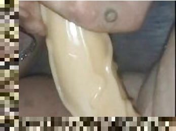 POV Pussy Eating 14" dildo fucked by husband