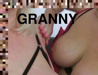Granny rides trans babes cock