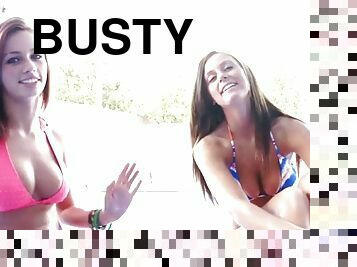 Threesome with busty lesbian teens Whitney Westgate and Victoria