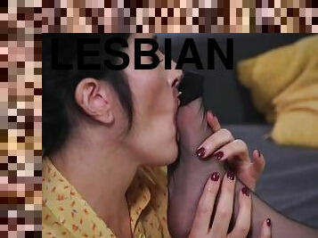 оргазм, колготки, лесбіянка-lesbian, ступні, фетиш, нейлон, досвідчена, відсмоктування, пальці-ніг