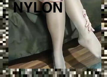 masturbación, esclava, pies, pajeándose, corrida, fetichista, amante, nylon