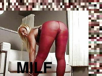 Sexy MILF in red Pantyhose