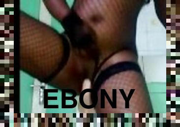 Ebony milf with sexy underwear enjoying a dildo