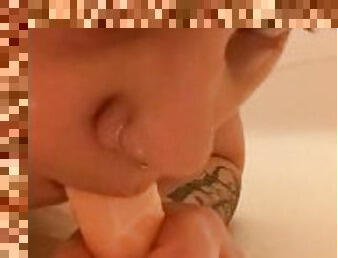 Camgirl Nell Atlas POV shower bj blowjob in hotel waiting for FWB to fuck