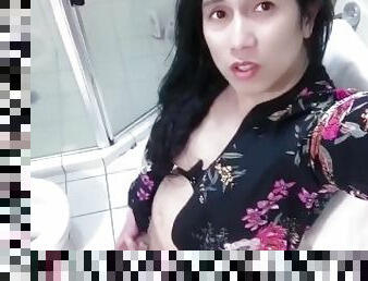 solo trans anairb pee and masturbate and cum in the hotel toilet