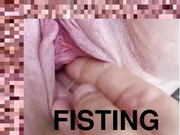 fisting, publik, fitta-pussy, kvinnligt-sprut, amatör, mogen, par, bbw