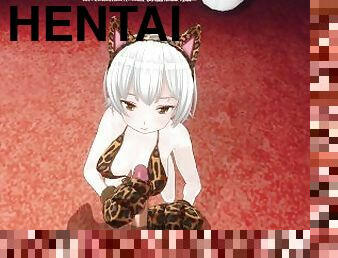 3D HENTAI Neko girl strokes your dick with her paws