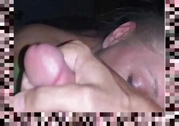 Real life amateur hot blonde MILF blowjob and ball sucking cum in mouth facial