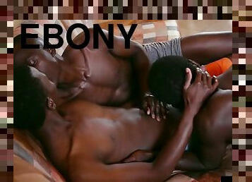 Ebony twinks sucking cocks in bareback threesome