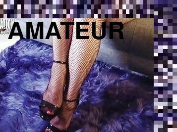 Sexy feet and pussy in fishnets and high heels