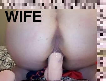 Sexy pregnant wife rides 12 inch dildo