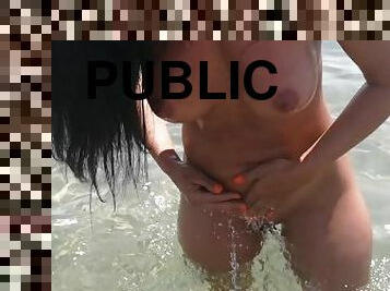 nudista, al-aire-libre, meando, público, amateur, mamada, madurita-caliente, cámara, playa, voyeur