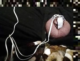 My tiny spun penis in chastity cage an electric shock torture for hours