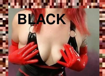 hitam, rambut-merah, fetish, latex, getah, mengusik