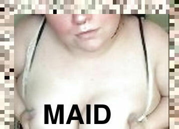 Naughty maid sucks and plays with dildo - huge tits