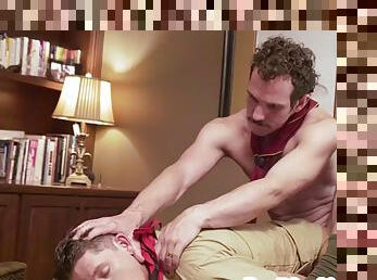 Young scout fucked bareback by old DILF in the office