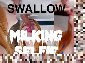 Three Different Views of Milking Table Cumslut with Selfie Angle - Swallowing His Load and Teasing