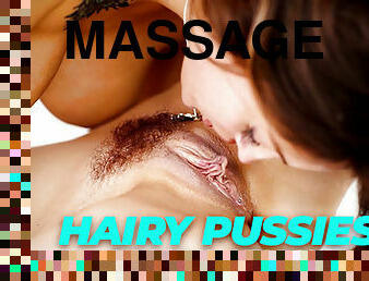 ALL GIRL MASSAGE - HOTTEST HAIRY PUSSIES COMPILATION! SCISSORING, 69, FINGERING, AND MORE!