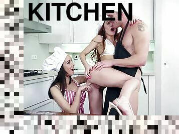 Chef fucks his two sexy helpers francys and stacy in a kitchen