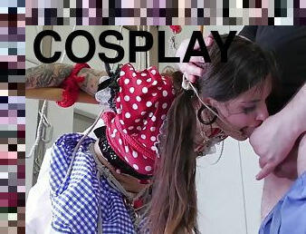 Cosplay bondage cutie anally pounded while suspended