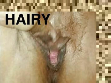 BBW rubbing hairy wet pussy close up