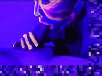 Milf sucking dick under blacklight