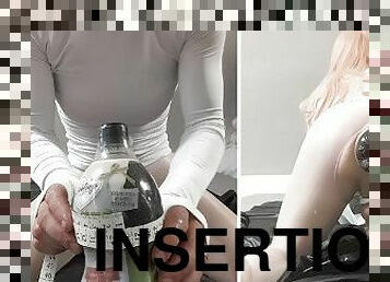 flaske, ekstrem, svær, anal, leke, strømper-stockings, innsetting