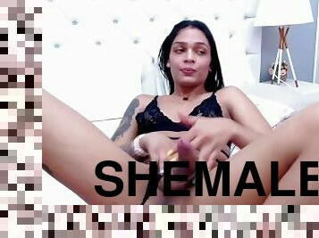 Shemale Toying her Ass While Jerking Off