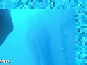 REAL STRANGER GIRL (!!) at SPA gives crazy HANDJOB underwater to BULGE flasher! Public pool cumshot