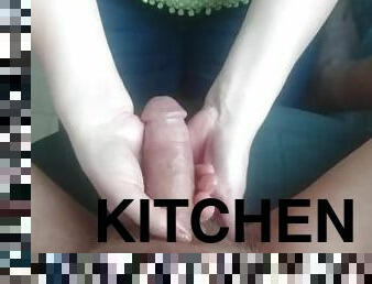 Super handjob on kitchen table