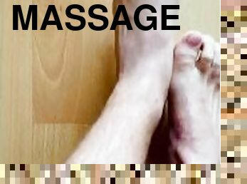 Afternoon man feet massage with oil tease close up