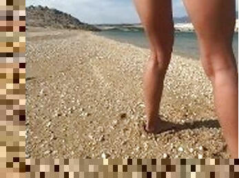 Teen Girl Pissing At The Public Beach and Spreading Her Ass and Pussy