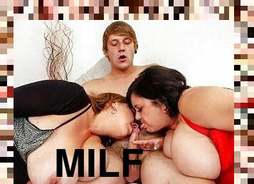 Huge Tit MILFs Seduce Male Stripper Into A Threesome