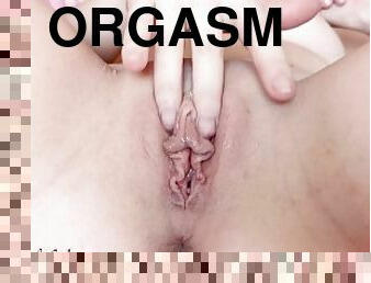 My clit is very sensitive, masturbating wet slimy pussy to strong orgasmic contractions, orgasm