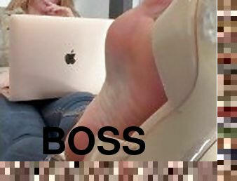 Best Boss Ever Let's You Sniff Her Sexy Sweaty Wrinkled Soles in the Office (HD PREVIEW)