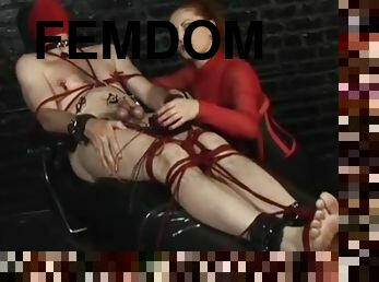 Domme And Naked Male Slave In Electric City Scene