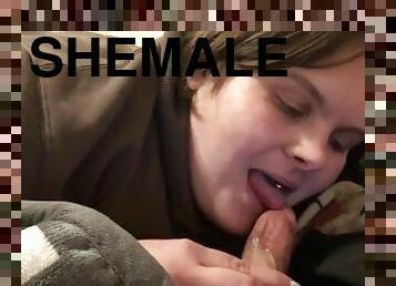 Sneaking Shemale Babe A Blowjob While In Bed