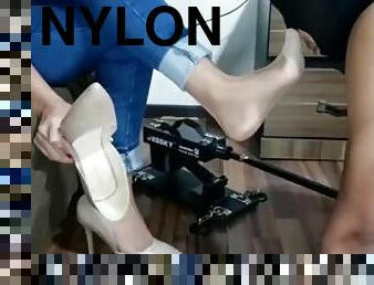 svær, strømpebukse, cumshot, slave, føtter, fetisj, nylon