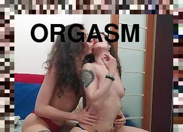 orgasmi, amatööri, lesbo-lesbian, lelu, ranskalainen, söpö