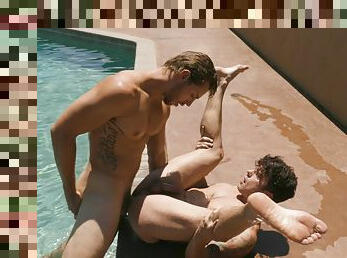 Lads get laid by the pool in a totally intriguing XXX play