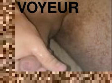 Voyeurism. Secretly recording daddy cum from above