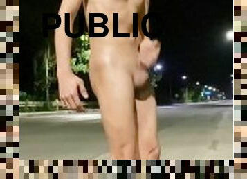Filipino Exhibitionist Boy Jerking Off Fully Nude on a Public Road at Night