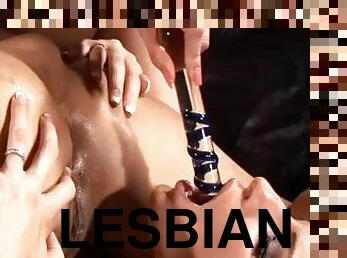 Three Lesbian Enjoys Dildo With Strap