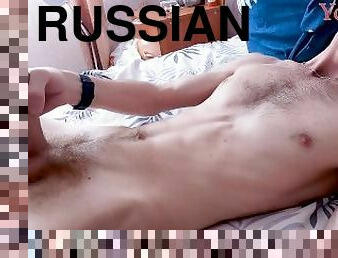 best russian solo guy wanks his big cock and moans until he cums