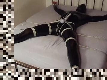 bdsm, fötter, bunden, latex, gagging, bondage, läder, ben, särande