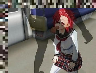 3D HENTAI Schoolgirl sucks a big dick in a subway car