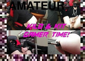 2 Hung Gamer Femboys share a fuck machine and edge to massive cumshots