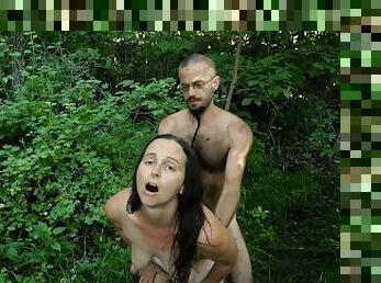 Muddy Fucking: Standing Doggystyle Fuck in Woods Ends with Missionary in Mud, then Facial